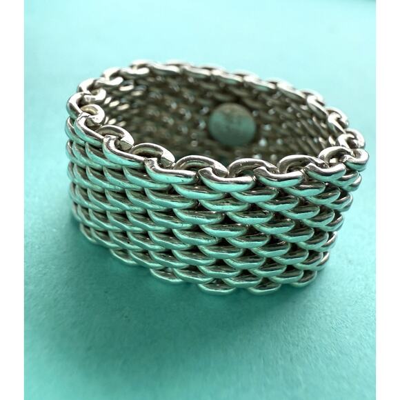 Tiffany & Co Silver Wide Mesh Somerset Woven Band Ring 5.75 - Picture 3 of 12